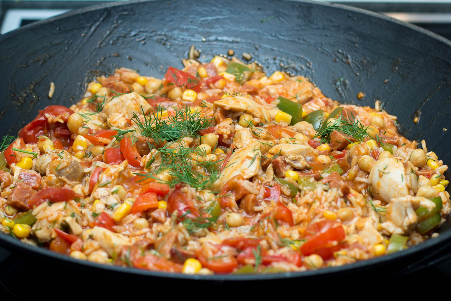 Wok | Kyllinggryte med ris og chorizo